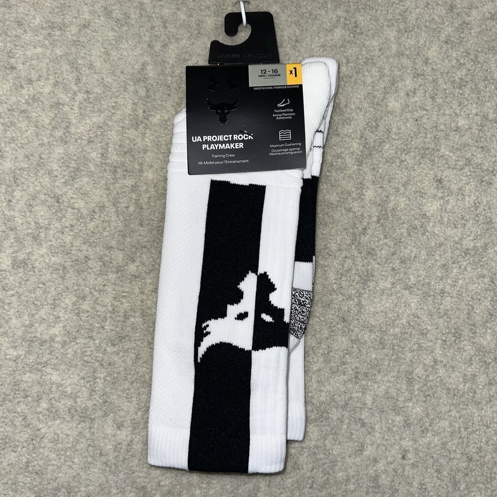Under Armour Project Rock Playmaker Crew Socks White Black Men's 12-16 NWT